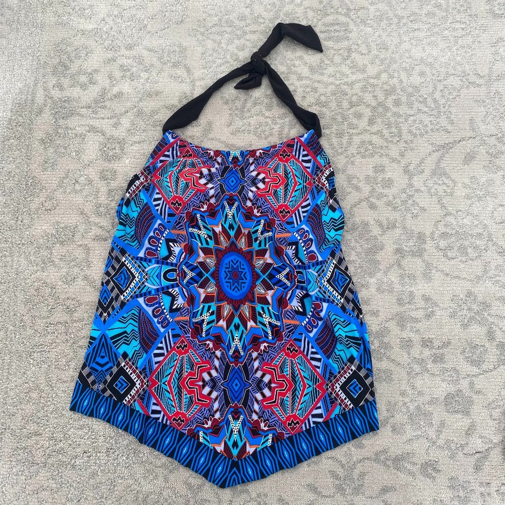 Aqua Green Blue Geometric Tankini Top Size Small Halter NWT